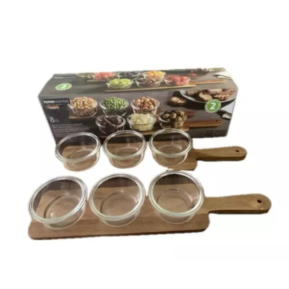 8-pc set home Essentials Set Of 2 Acadia Serving Boards & 6 Glass Bowls